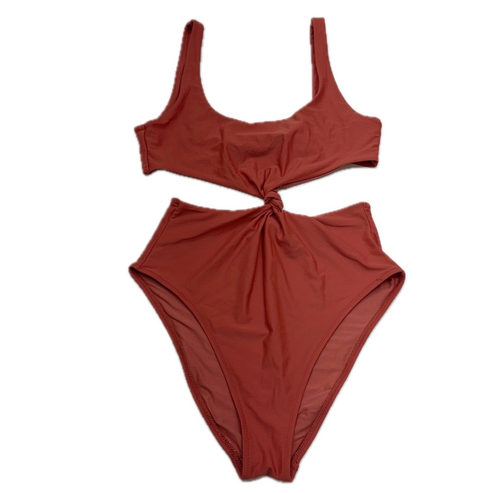 Aerie One Piece Swimsuit Womens Large Red Orange Cutout Knot Front Beach